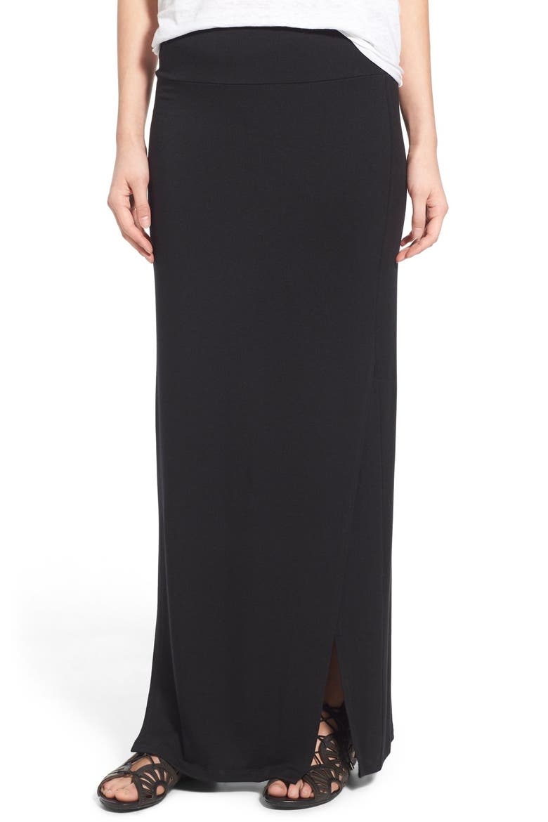 'Petal' Stretch Knit Maxi Skirt, Main, color, BLACK