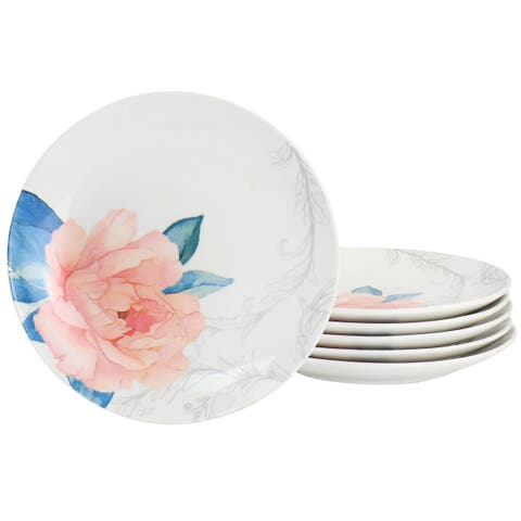 8 Inch Fine Ceramic 6 Piece Floral Decorated Dessert Plate Set