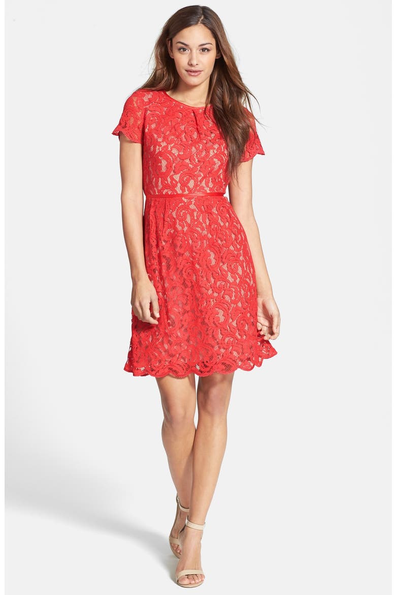 Scalloped Lace Dress, Alternate, color, CAYENNE