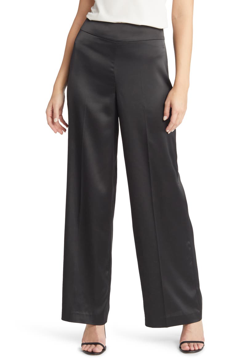 High Waist Wide Leg Satin Pants, Main, color, ANNE BLACK