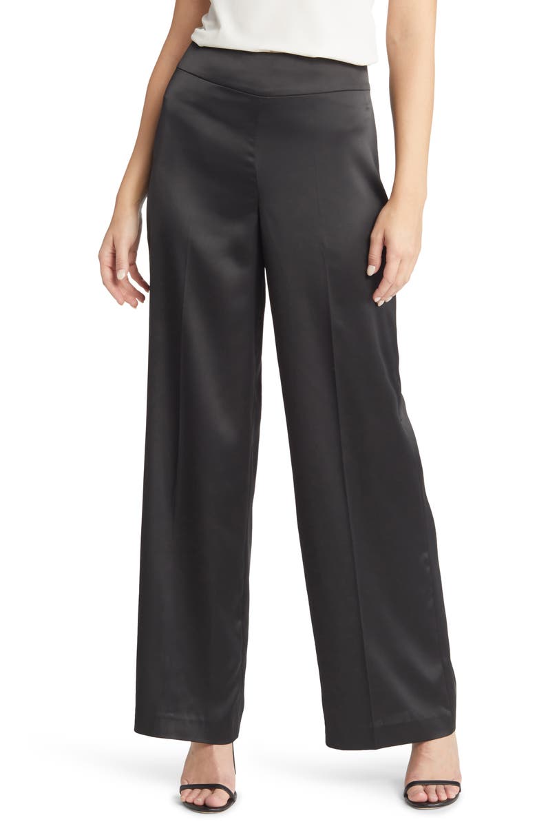 Anne Klein High Waist Wide Leg Satin Pants, Main, color,