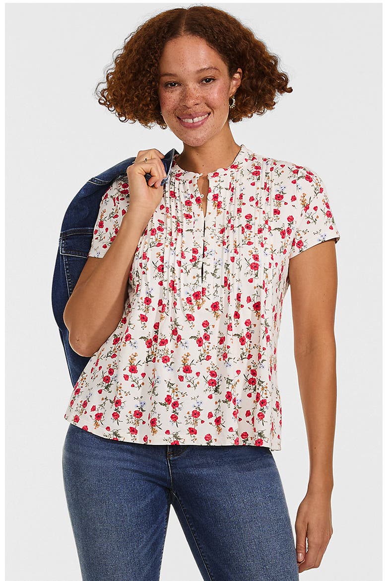 Tall Lightweight Jersey Button Pintuck Top, Main, color, Ivory Mini Poppy Floral
