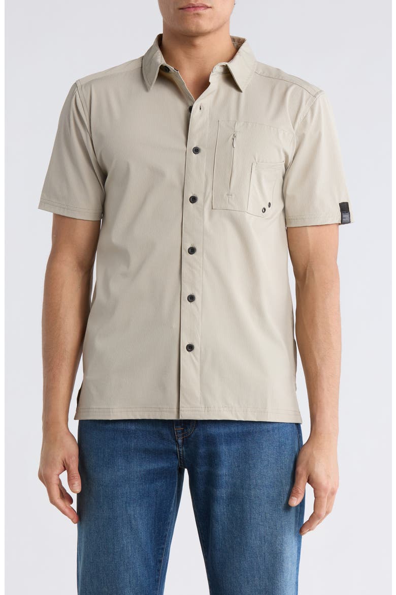 Water Resistant Technical Short Sleeve Button-Up Shirt, Main, color, KHAKI