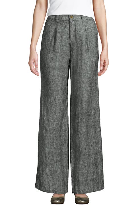 High Rise Wide Leg Linen Pleated Pants