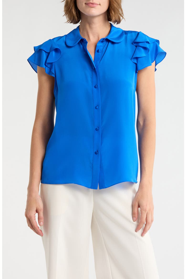 Ziggy Ruffle Cap Sleeve Silk Blend Top, Main, color, SAPPHIRE