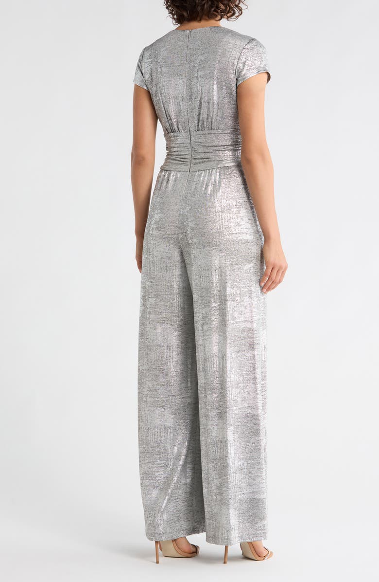 Vince Camuto Twist Front Foil Jumpsuit, Alternate, color, Silver