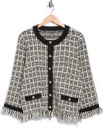 Adrianna Papell Tweed Fringe Cardigan