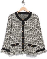 Adrianna Papell Tweed Fringe Cardigan