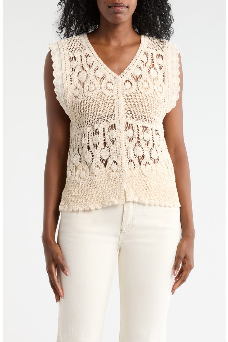 Crochet Button Tank, Main, color, NATURAL