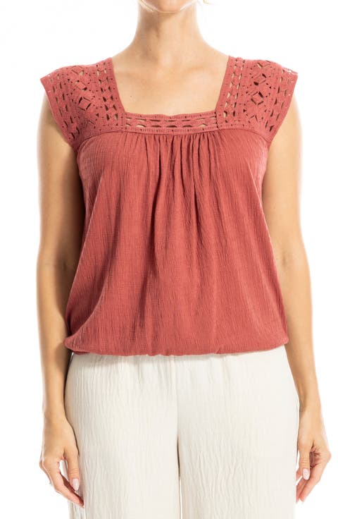 Open Stitch Square Neck Top