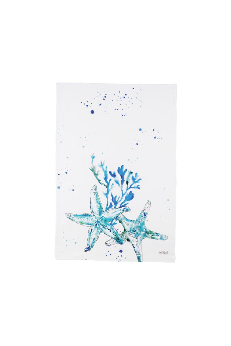 Starfish Printed Cotton Flour Sack Kitchen Towel, Main, color, White