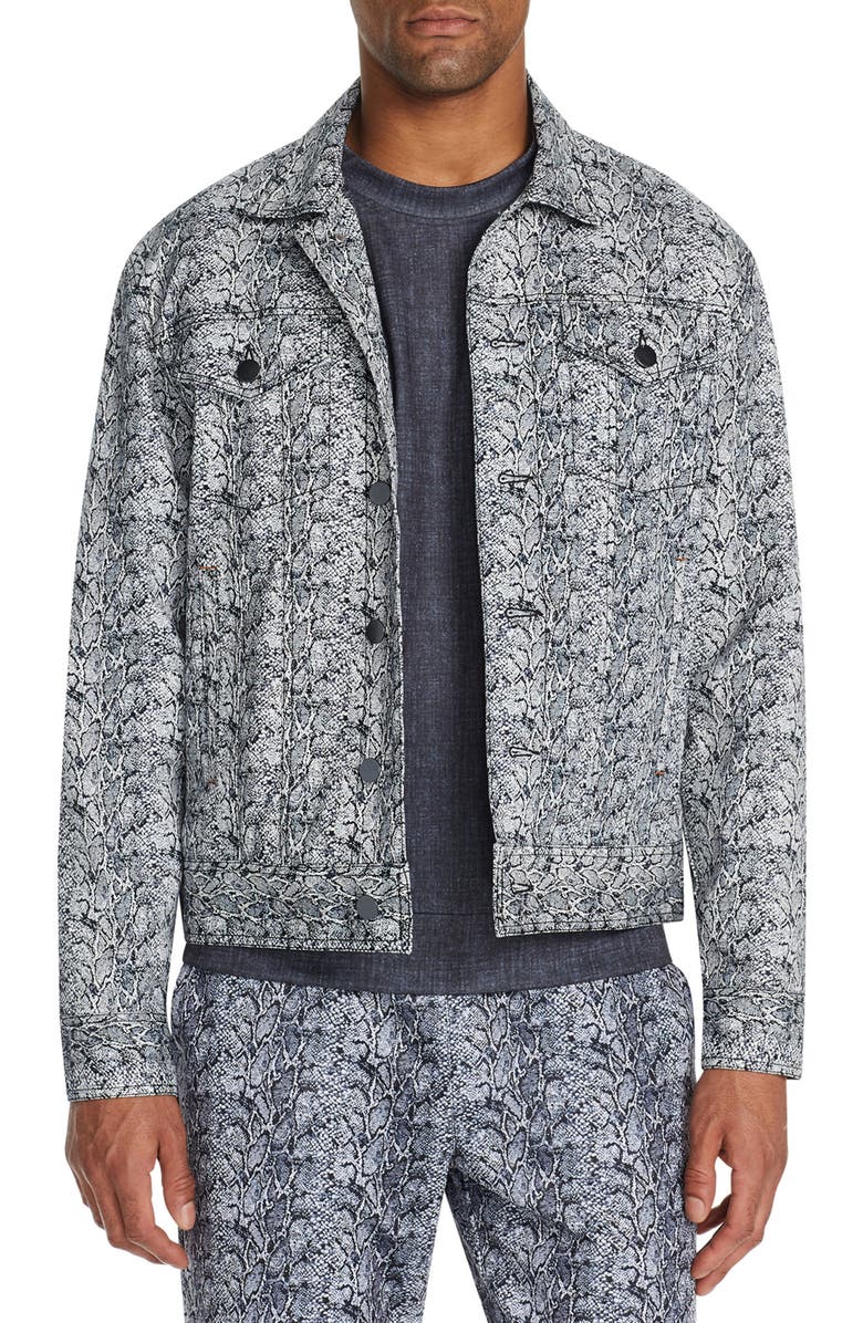 Tallia Grey Heather Snake Skin Print Trucker Jacket, Main, color,