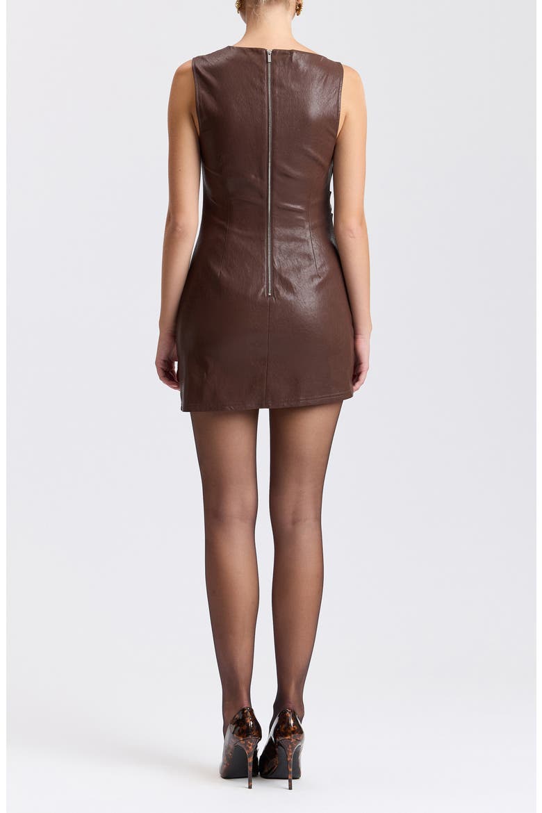 Ruched Faux Leather Minidress, Alternate, color, CHOCOLATE