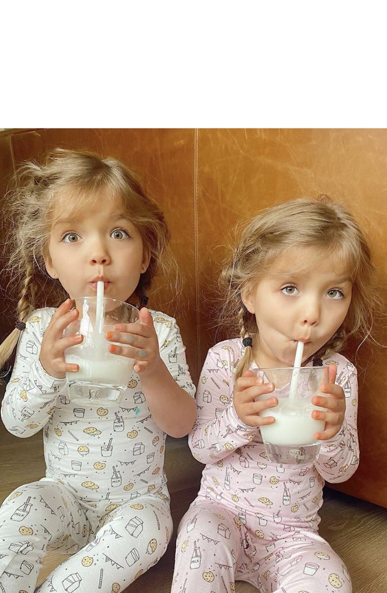 Bellabu Bear Kids' Milk & Cookies Pink Fitted Pajamas, Alternate, color,