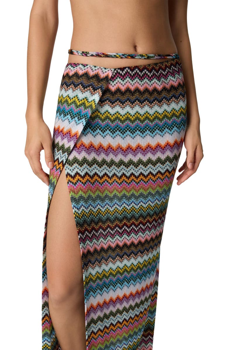 Missoni Long Pareo Skirt In Lamé Viscose With Pixel-effect Zigzag Pattern, Alternate, color, Black 
Multicoloured