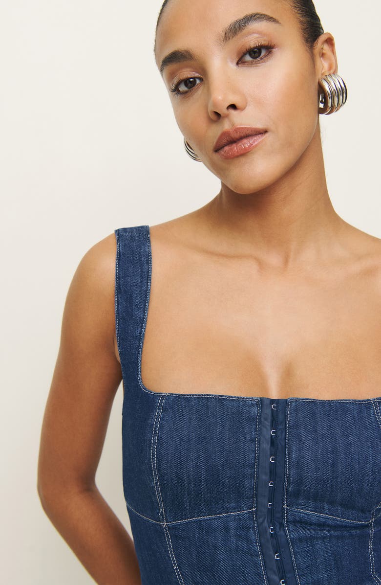 Reformation Tagliatelle Sleeveless Denim Shirt, Alternate, color, Ellis