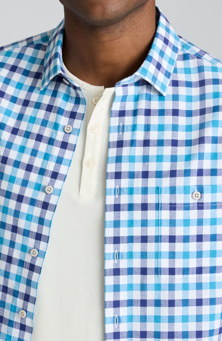 UNTUCKit Clarkson Regular Fit Check Summerweight Cotton & Linen Button-Up Shirt, Alternate, color, Teal Navy