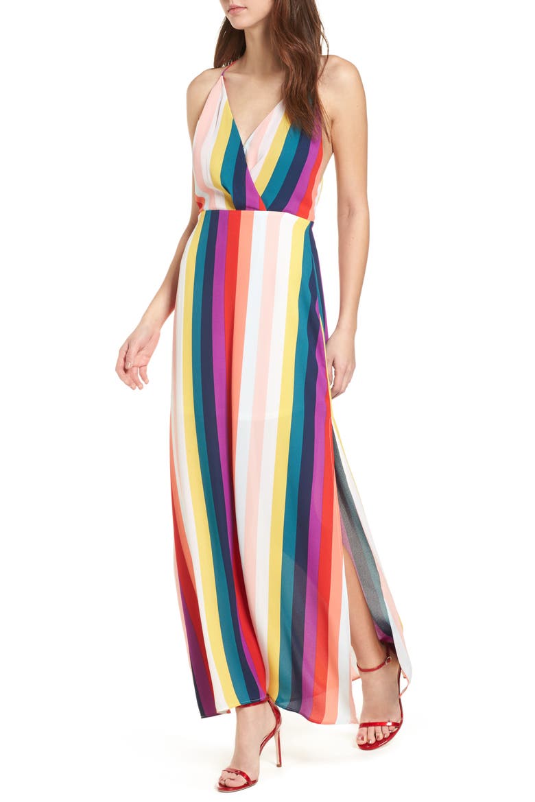 Surplice Maxi Dress, Main, color, RAINBOW STRIPE
