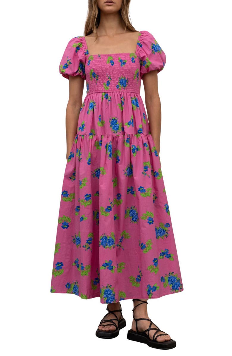 MOON RIVER Floral Smocked Maxi Dress, Main, color, 