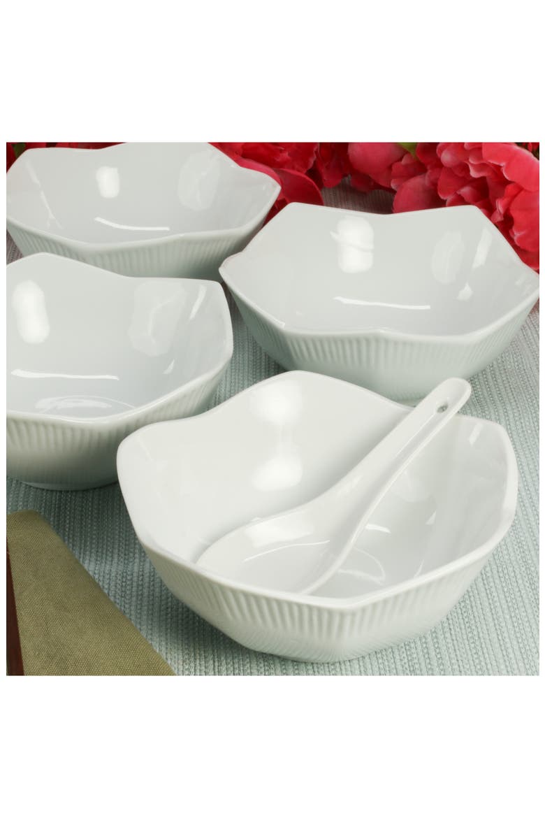 Set of 4 Lotus Bowls, Alternate, color, WHITE