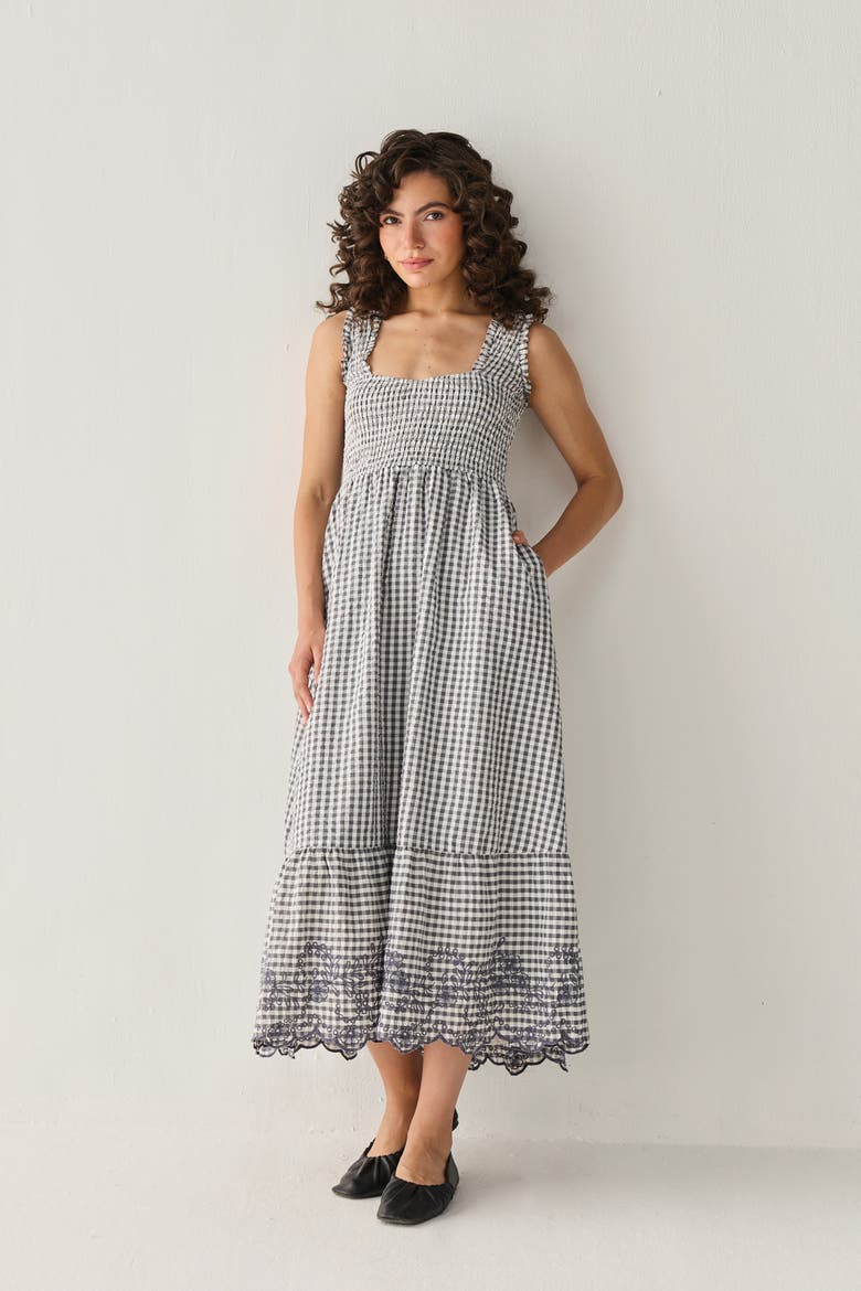 The Smocked Maxi Dress, Alternate, color, Charcoal Check