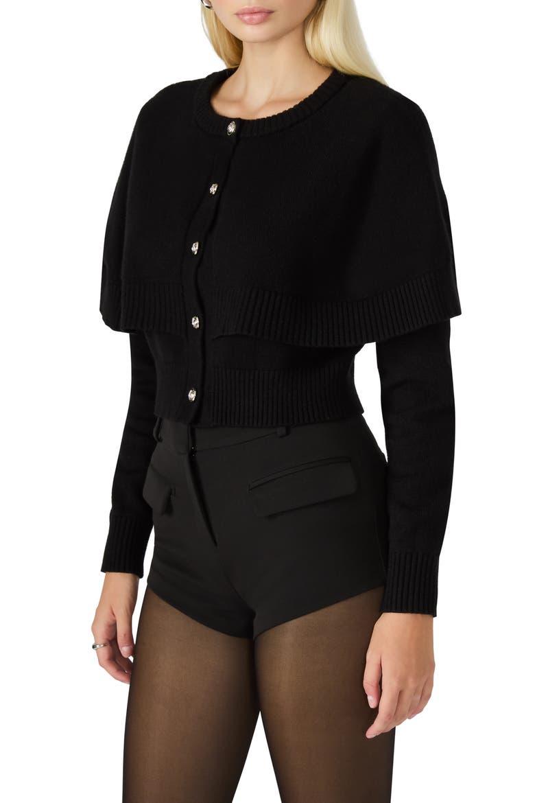Gissele Cape Detail Cardigan, Alternate, color, BLACK
