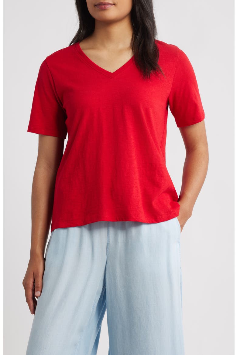 Easy V-Neck Organic Cotton T-Shirt, Main, color, CRIMSON