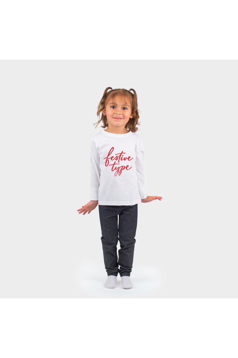 Festive Type Cursive Long Sleeve Tee Toddler, Main, color, White