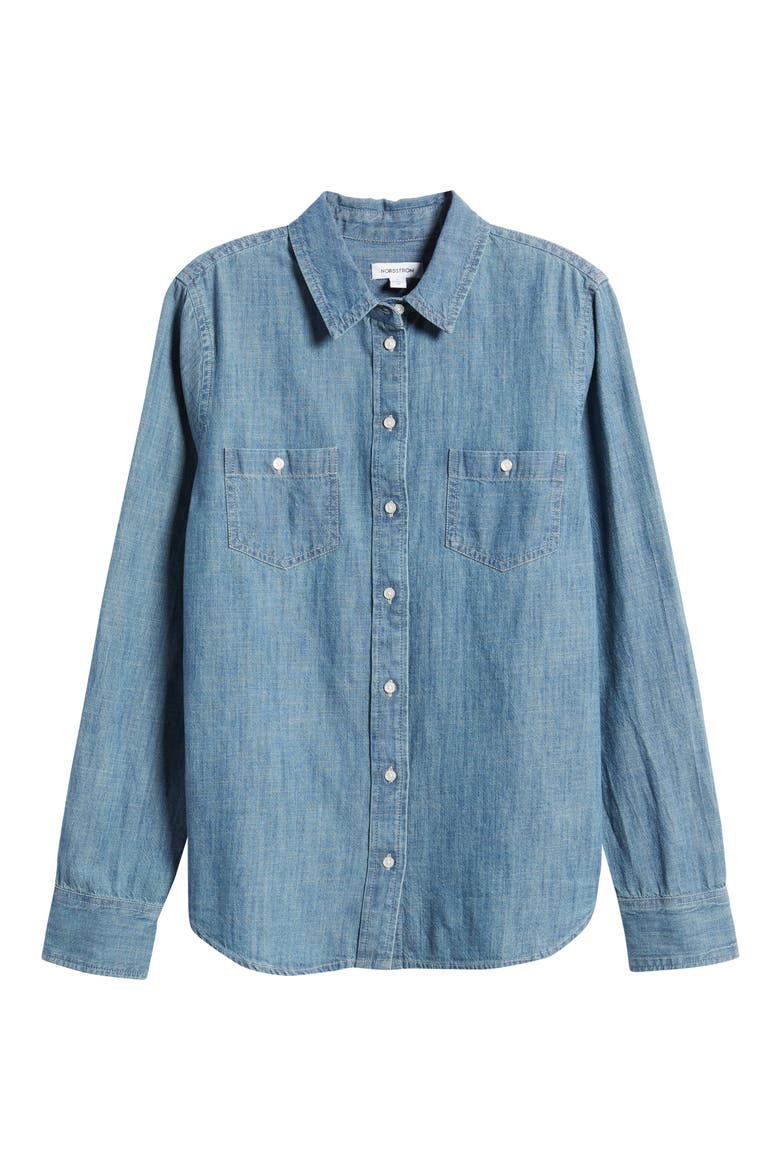 Cotton Chambray Button-Up Shirt, Alternate, color, CHAMBRAY