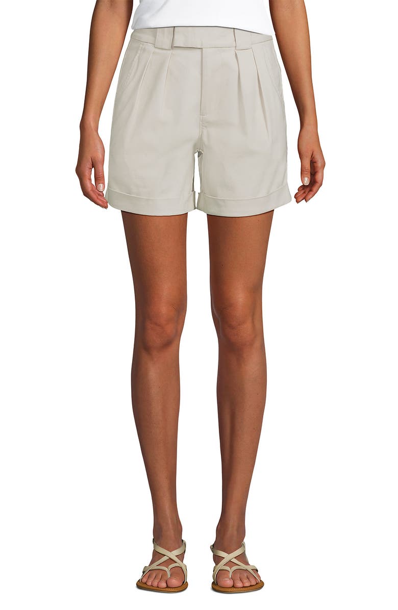Lands' End Chino High Rise Pleated 7" Shorts, Main, color, Light Stone