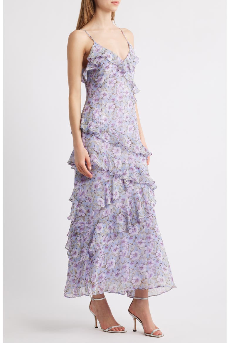 Luella Floral Print Ruffle Sleeveless Maxi Dress, Alternate, color, PURPLE FLORAL