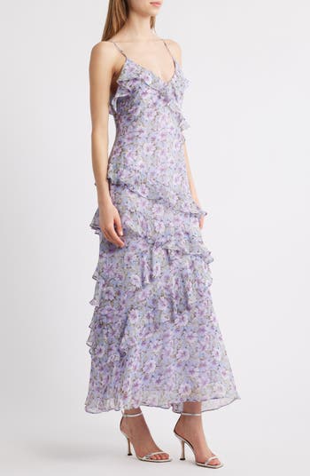 Luella Floral Print Ruffle Sleeveless Maxi Dress
