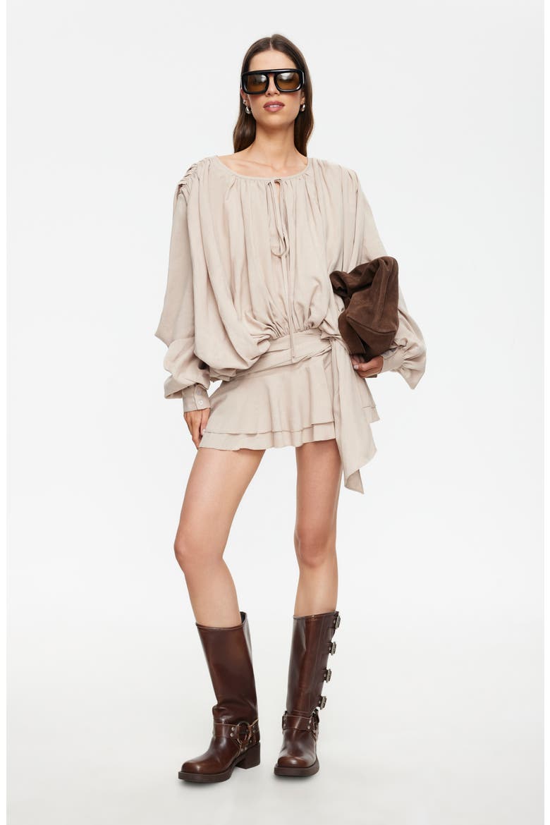 Elements Pleated Long Sleeve Minidress, Alternate, color, BEIGE