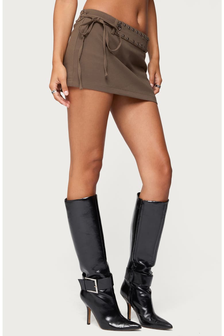 Studded Tie Belt Miniskort, Alternate, color, OLIVE