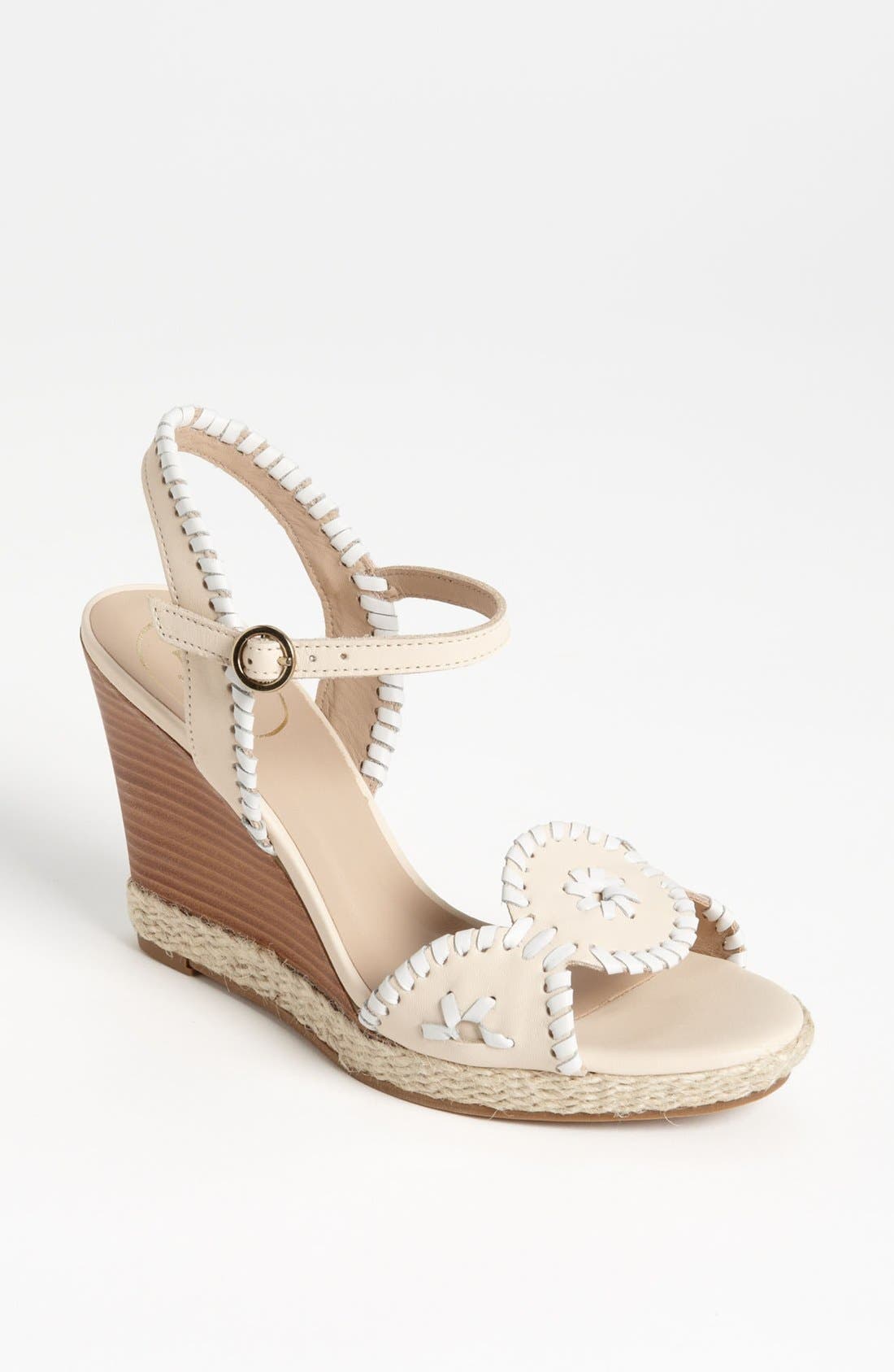 'Clare' Rope Wedge Leather Sandal, Main, color, BONE/ WHITE