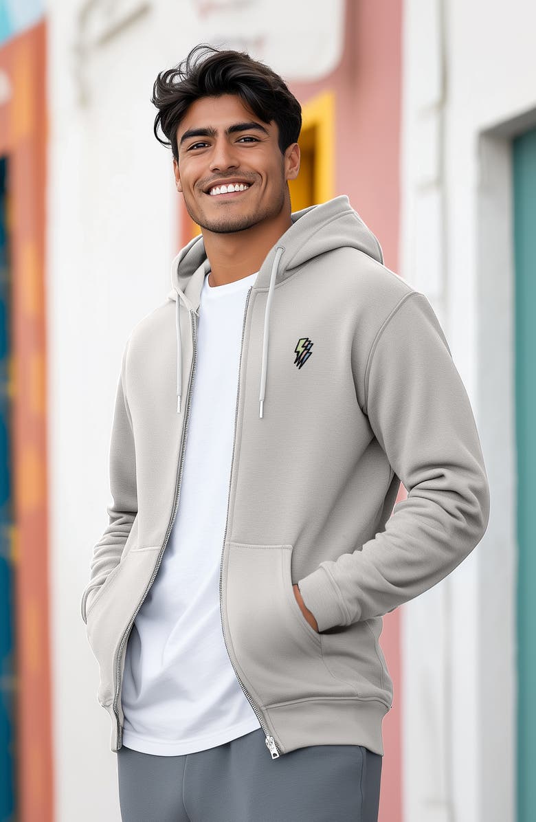 Dalix Lightning Bolt Zip Hoodie, Alternate, color, Silver