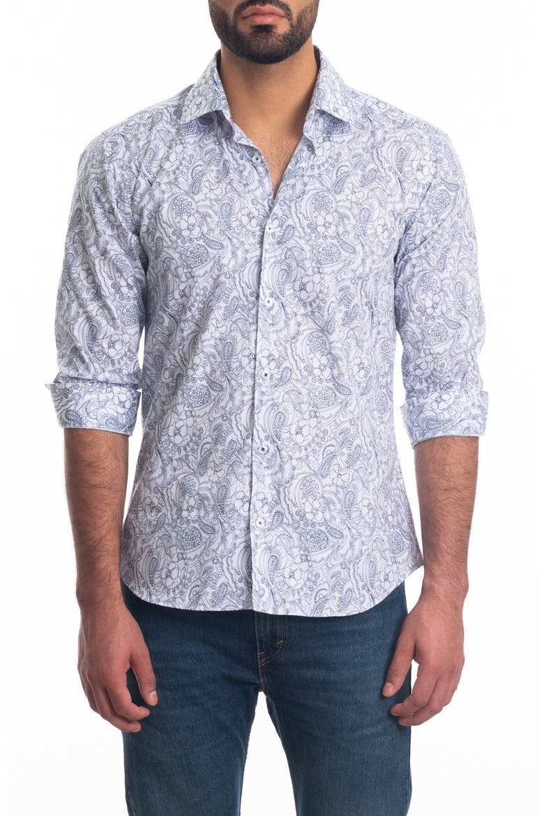 Trim Fit Floral Paisley Cotton Button-Up Shirt, Main, color, WHITE PAISLEY