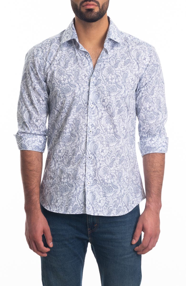 Jared Lang Trim Fit Floral Paisley Cotton Button-Up Shirt, Main, color, 