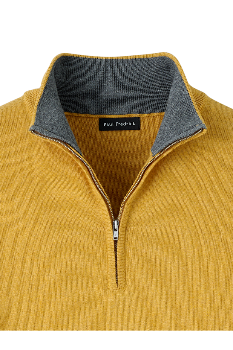 Supima Cotton Quarter Zip Mock Neck Sweater, Alternate, color, Mustard