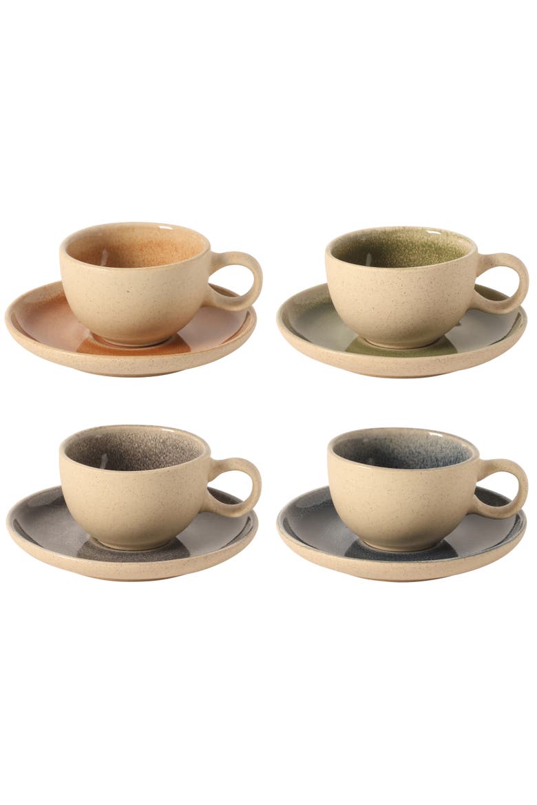 Manila Bay 8-Piece Reactive Glaze Stoneware Espresso Cup and Saucer Set, Main, color, Multicolors