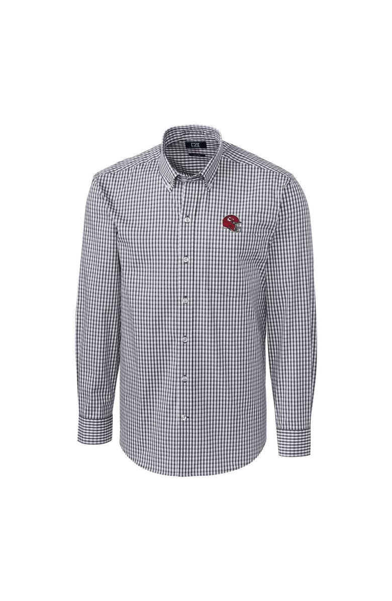 Cutter & Buck Men's Cutter & Buck  Charcoal Kansas City Chiefs Helmet Easy Care Stretch Gingham Long Sleeve Button-Down Shirt, Alternate, color, Charcoal