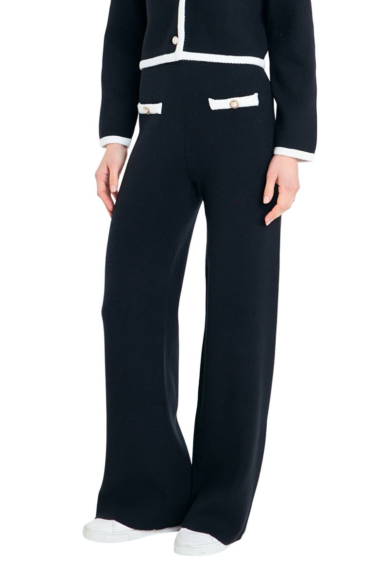Contrast Detail Sweater Knit Pants, Alternate, color, BLACK/WHITE