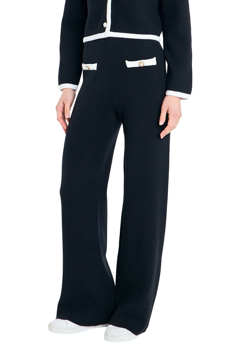 English Factory Contrast Detail Sweater Knit Pants, Alternate, color, Black/White