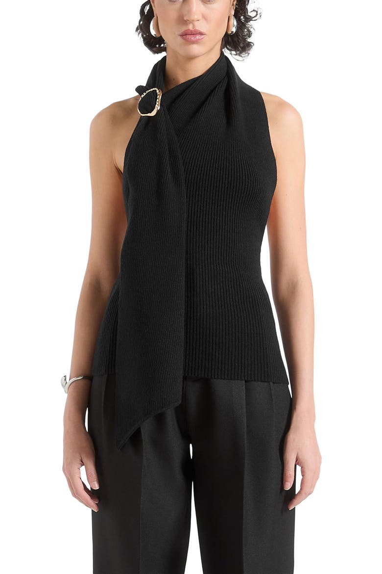 Elodie Knitted Draped Halterneck Top, Alternate, color, Black