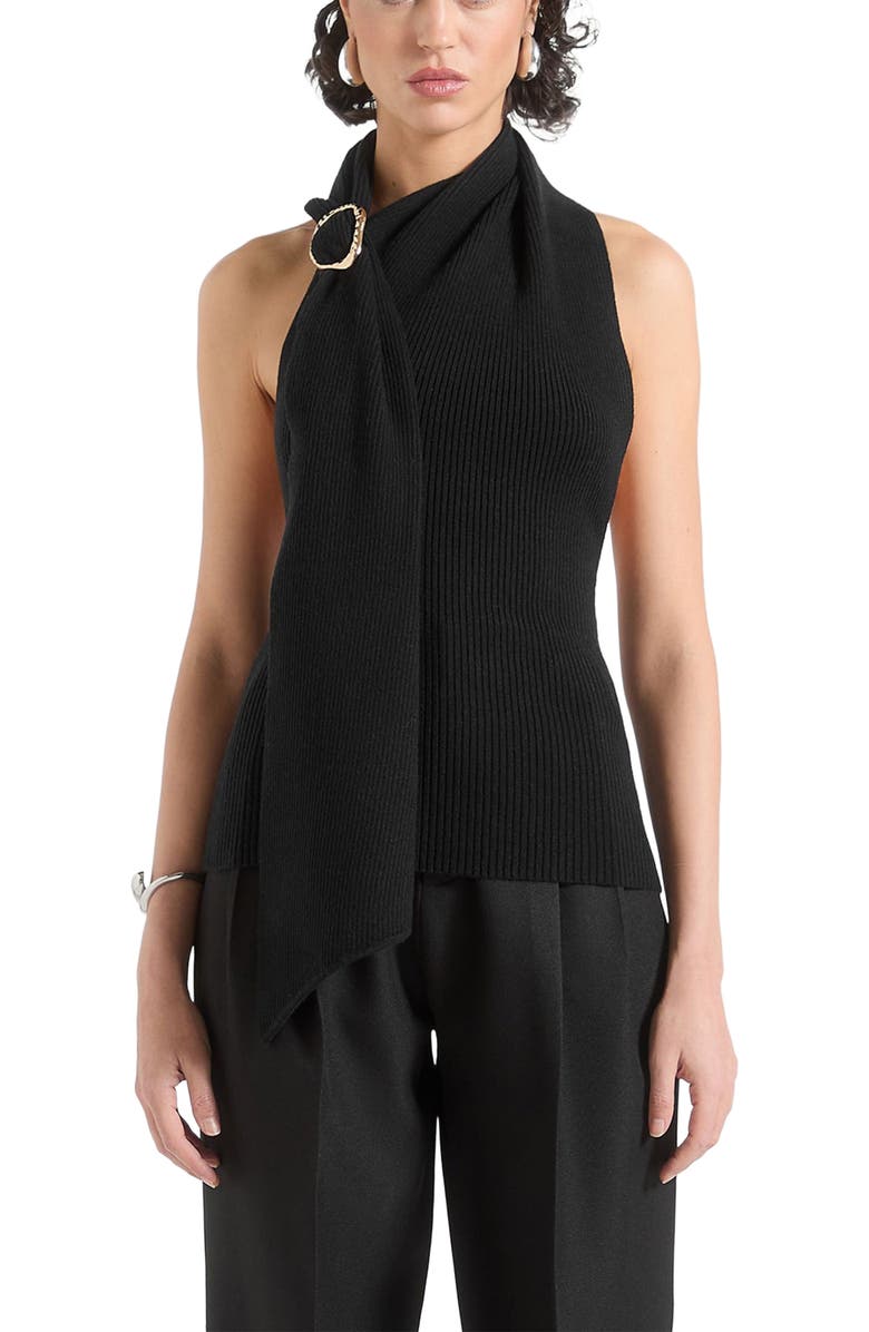 Manière De Voir Elodie Knitted Draped Halterneck Top, Alternate, color, Black