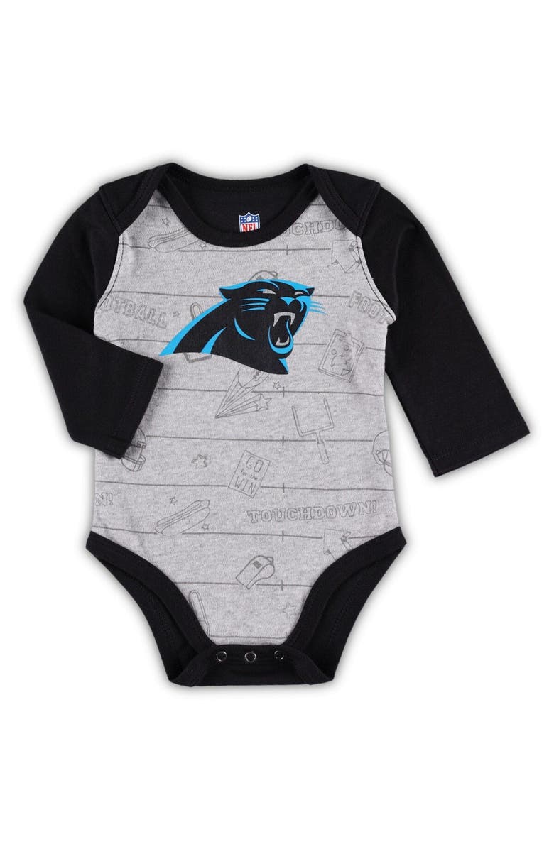 Outerstuff Newborn & Infant Black/Heathered Gray Carolina Panthers Born To Win Two-Pack Long Sleeve Bodysuit Set, Alternate, color, Black