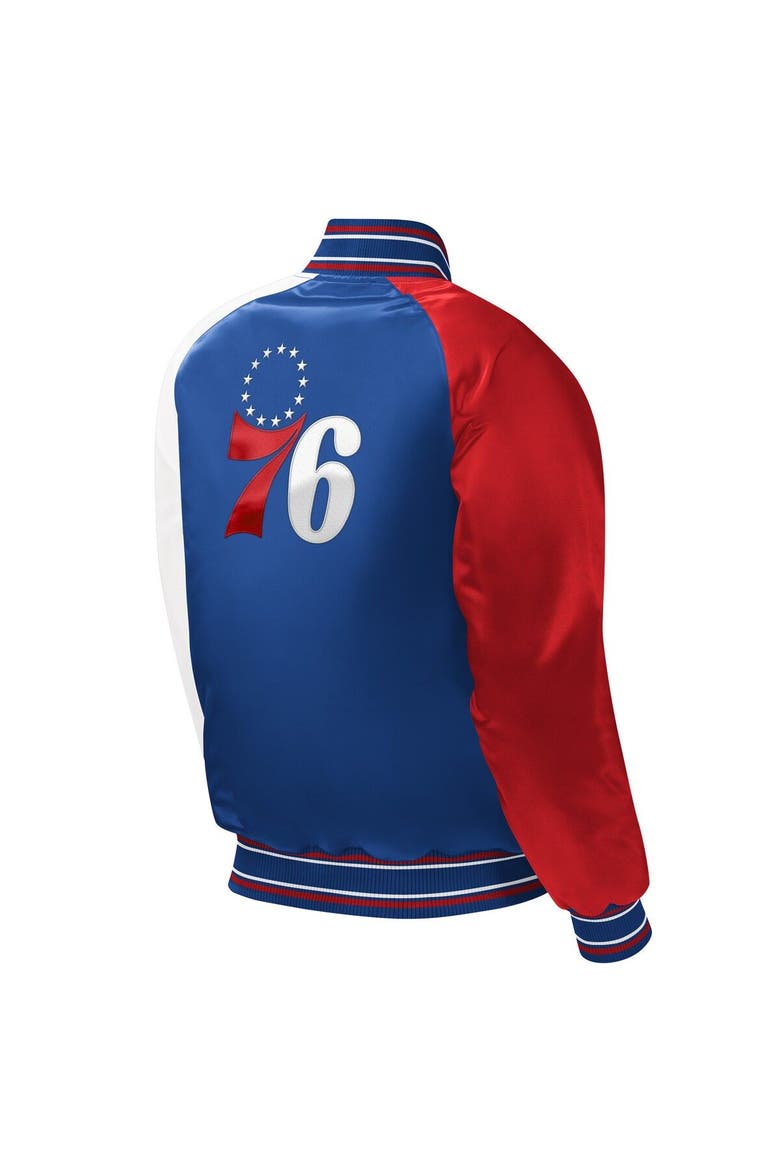 Youth Starter Royal Philadelphia 76ers Raglan Full-Snap Varsity Jacket, Alternate, color, Royal