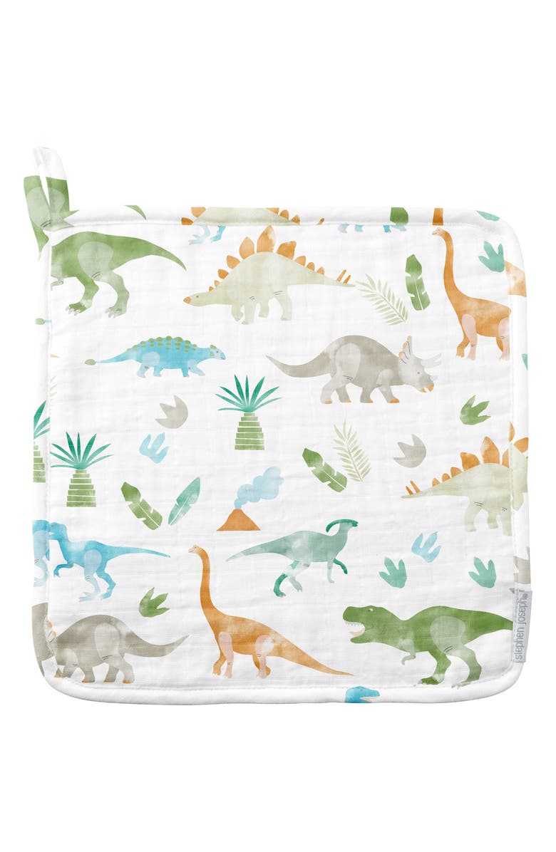 Stephen Joseph Set of 2 Muslin Washcloths, Alternate, color, Dino