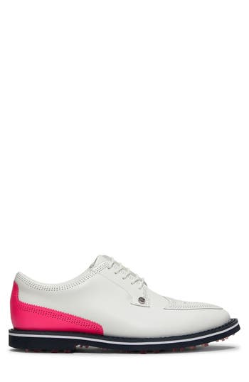 G/fore Gallivanter Brogue Golf Shoe In Snow / Knockout Pink