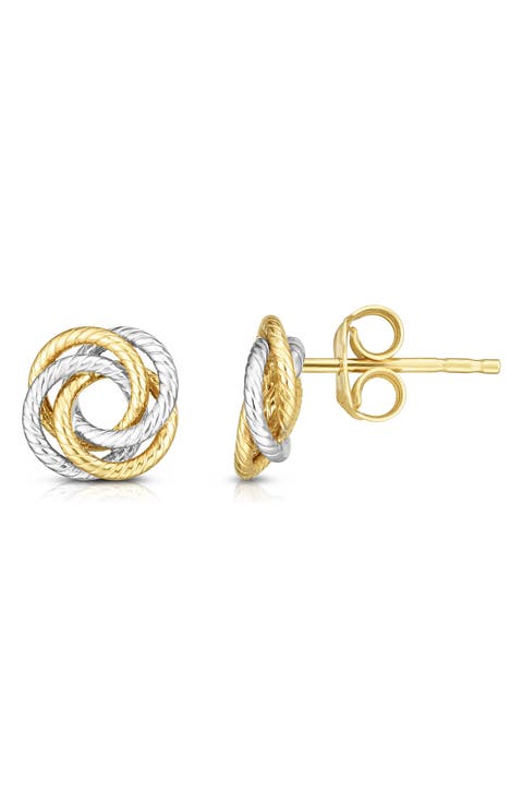 Two Tone 14K Gold Stud Earrings